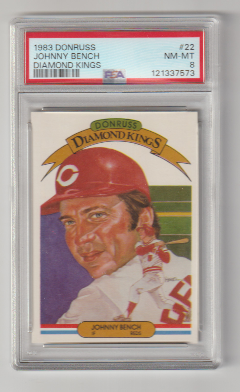 1983 DONRUSS BASEBALL - DIAMOND KINGS #22 JOHNNY BENCH - PSA NM-MT 8