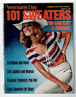 101 Sweater Knit Crochet Pattern Magazine Woman's Day 1971 Fashions Womens Kids