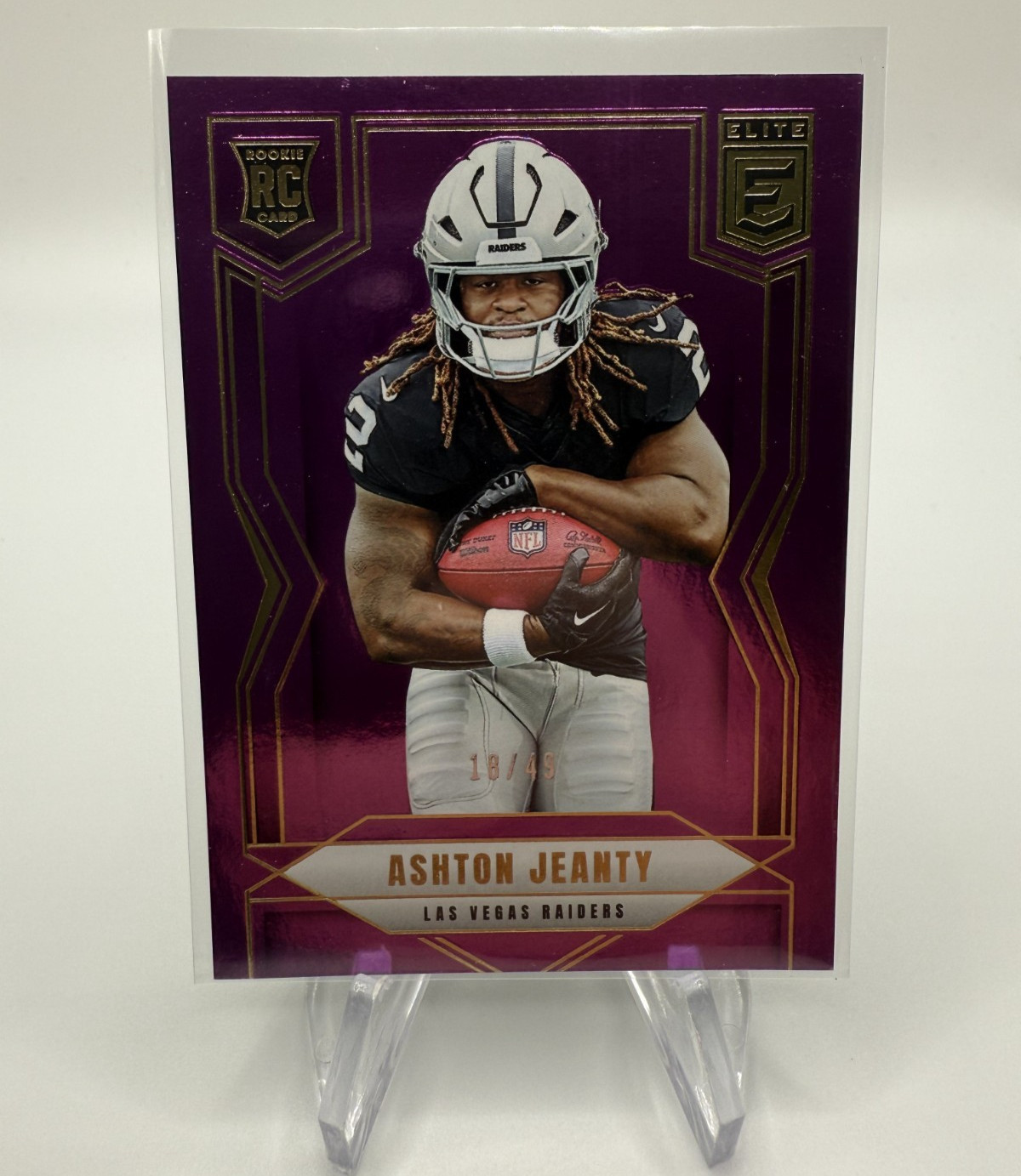 2025 Panini Donruss Elite Ashton Jeanty #113 RC Rookie Purple #18/49 Raiders
