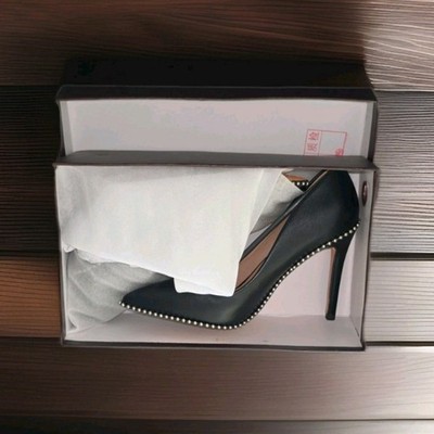 BIGTREE WOMEN Black Pump Pointed Toe Stiletto Studded Slip On Synthetic Heels 38