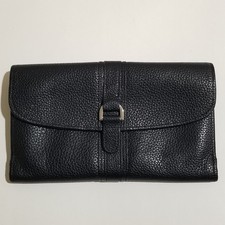 Longchamp Le Foulonn  Black Pebbled Leather Long Wallet