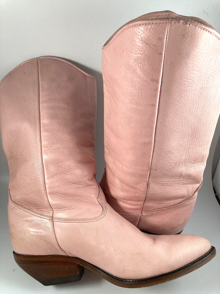 ZODIAC USA VINTAGE PINK LEATHER FRINGE BEADS COWBOY BOOTS 5 - Image 3 of 4