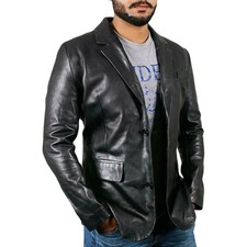 Men's Genuine Lambskin Leather Blazer Two Button Blazer Men Black Coat Blazer