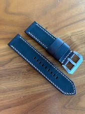 26mm Dark Brown Handmade Waxy Leather Watch Strap Khaki Stitch Panerai 89/138