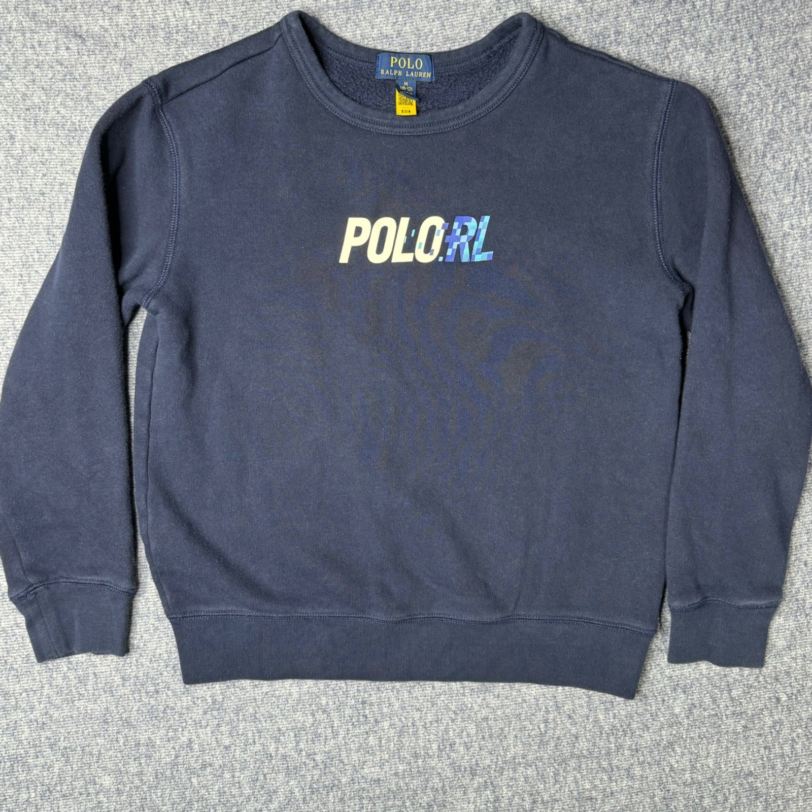Polo Ralph Lauren Kids Navy Blue Graphic Logo Crewneck Sweatshirt Size M 10 12