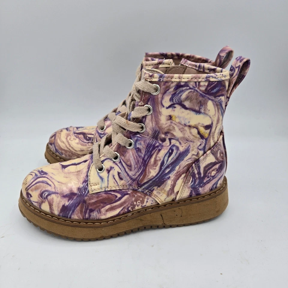 Steve Madden Olivia Niños Niñas Mármol Púrpura Crema Con Cordones Cremallera Botas de Combate 13 Foto 3 de 4