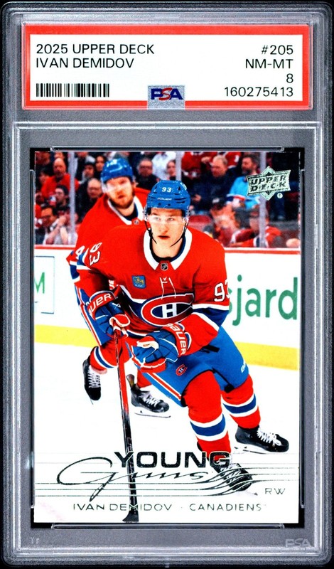 Ivan Demidov 2025-26 Upper Deck Series 1 - Young Guns Ivan #205 (RC) PSA 8