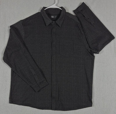 VRST Mens Long Sleeve Stretch Plaid Button Up Premium Soft Shirt Black/Gray XXL