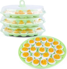 3PCS Deviled Egg Platter and Carrier With Lid 66Egg Slots for Party Home Kitchen