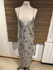 H&M Grey Satin Style Strappy Evening Dress Metallic Beads UK Women's Small