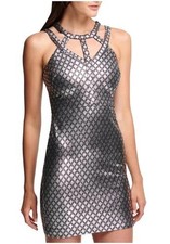GUESS Los Angeles Metallic Halter Cocktail Mini / Knee Dress Silver Size 12