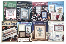 Lot of 8 Vintage CROSS STITCH Pattern Books CHRISTIAN Religious HYMNS Biblical
