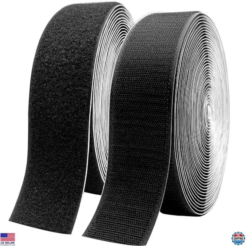Heavy Duty 2" x 33' Black Adhesive Hook and Loop Tape - Durable Double-Sided
