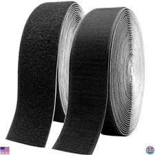 Heavy Duty 2" x 33' Black Adhesive Hook and Loop Tape - Durable Double-Sided