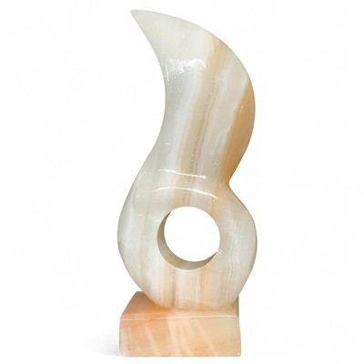 Sun Moon Sculpture In Light Onyx Art Design Marble Tabletop Sculpture H 16Cm