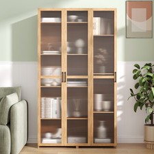 5 Tier Bamboo Bookcase with 3 Acrylic Doors, Adjustable Shelves Storage Cabinet