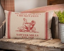 Red Hen and Chicks Pillow, Farmhouse, Rustic, Home Decor, Throw Pillow