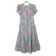 New LOVESHACKFANCY Patrice Dress Sz 4 Watercolor Floral Stripe Print Puff Sleeve