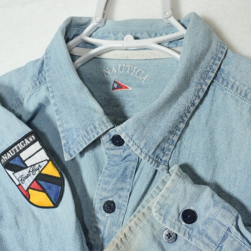 Nautica Sailing Club Coast Cup Men's Blue Denim Button-Up Shirt Size Large L/S