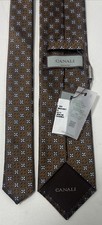 Canali Small Medallion Brown Silk Tie Made In Italy 58x3.25 NWT