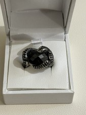 THOMAS SABO 925 Sterling Silver Snake Ring – Black Stone – UK Size L