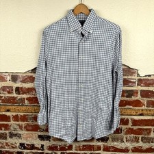Peter Millar Shirt Medium Blue Purple Plaid Long Sleeve Button Down Performance
