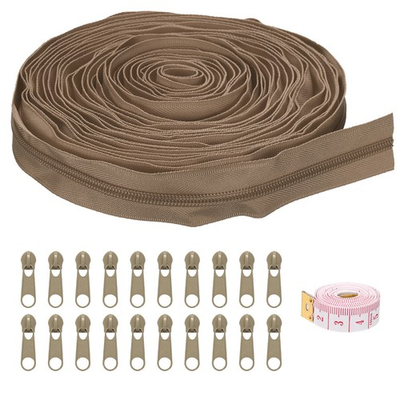 #ad #ad #5 10 Yards Nylon Coil Zipper with 20Pcs Zipper Sliders and Ruler Khaki $15.48