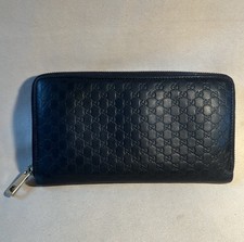 GUCCI Microshima Large Zip Around Wallet Organizer Navy Blue Leather