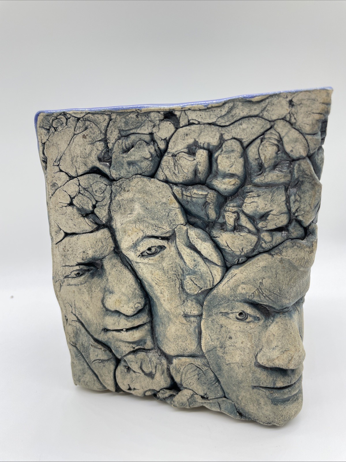Vintage signed Batson studio pottery anthropomorphic face sculpture vase