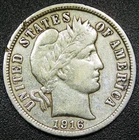 XF Det. 1916 10C Barber Dime - Cleaned, Rim Dings