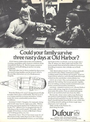 1976 Dufour 31 Yacht Sailboat Boat 3 Days Old Harbor vtg Print Ad Advertisement