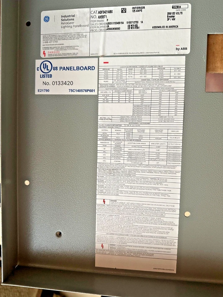 NUEVO GE AQF3421ABX 125 amp Interruptor Principal 208v Panel Interior Trifásico P752 Foto 2 de 4