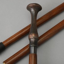 Vintage Antique Brass Knob Head Handle Victorian Brown Wooden Walking Stick Cane