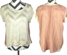 NWOT Bordeaux Anthropologie Sample Cream Peach Pink Color Block Blouse, Sz M (S)