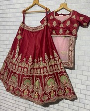 INDIAN STYLE MALAY SATIN SILK LEHENGA CHOLI WITH DUPATTA FOR WOMEN BRIDAL WEAR