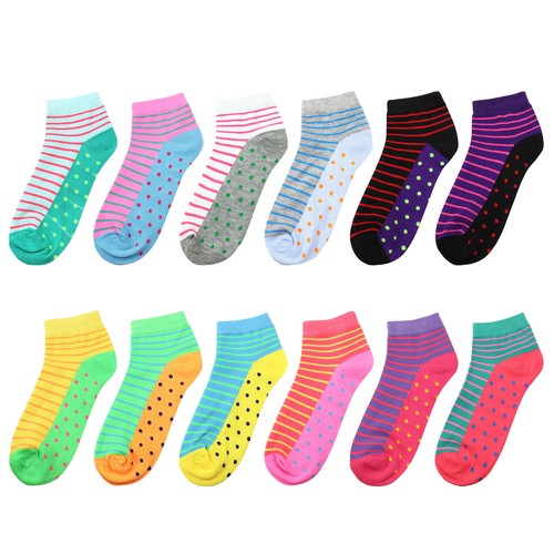 12 Pairs Assorted Color Women Ankle Socks - Picture 8 of 31