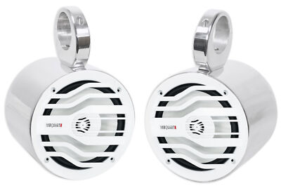 2 MB Quart NK2-116W 120w Marine Boat 6.5'' Wakeboard Tower Speakers in Silver