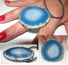 Ciondolo Pietra Agata Blu-Pendant Agate Stone-allontana negatività-dà energia