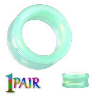 Pair 8g-25mm GREEN OPALITE GLASS TUNNELS Double Flare  Gauges Plugs Ear 1548