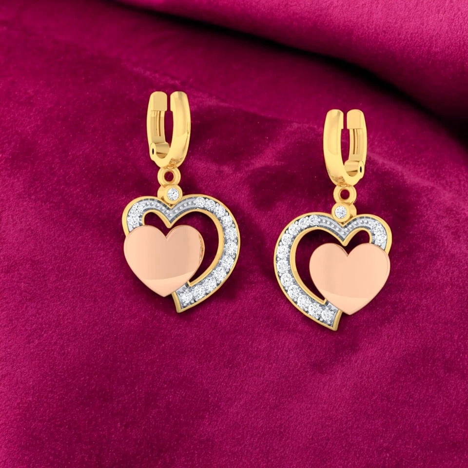 0.80 Cts F/VS1 Round Brilliant Cut Natural Diamonds Dangle Earrings in 14K Gold - Image 3 of 4