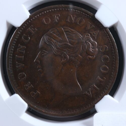 NS-2D1 NGC MS-62 One penny token 1843 Canada Nova Scotia Thistle Breton 873 - Picture 1 of 4