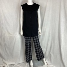 60s 70s MOD polka dot plaid pattern pants outfit set sz 16 Large VTG black gray