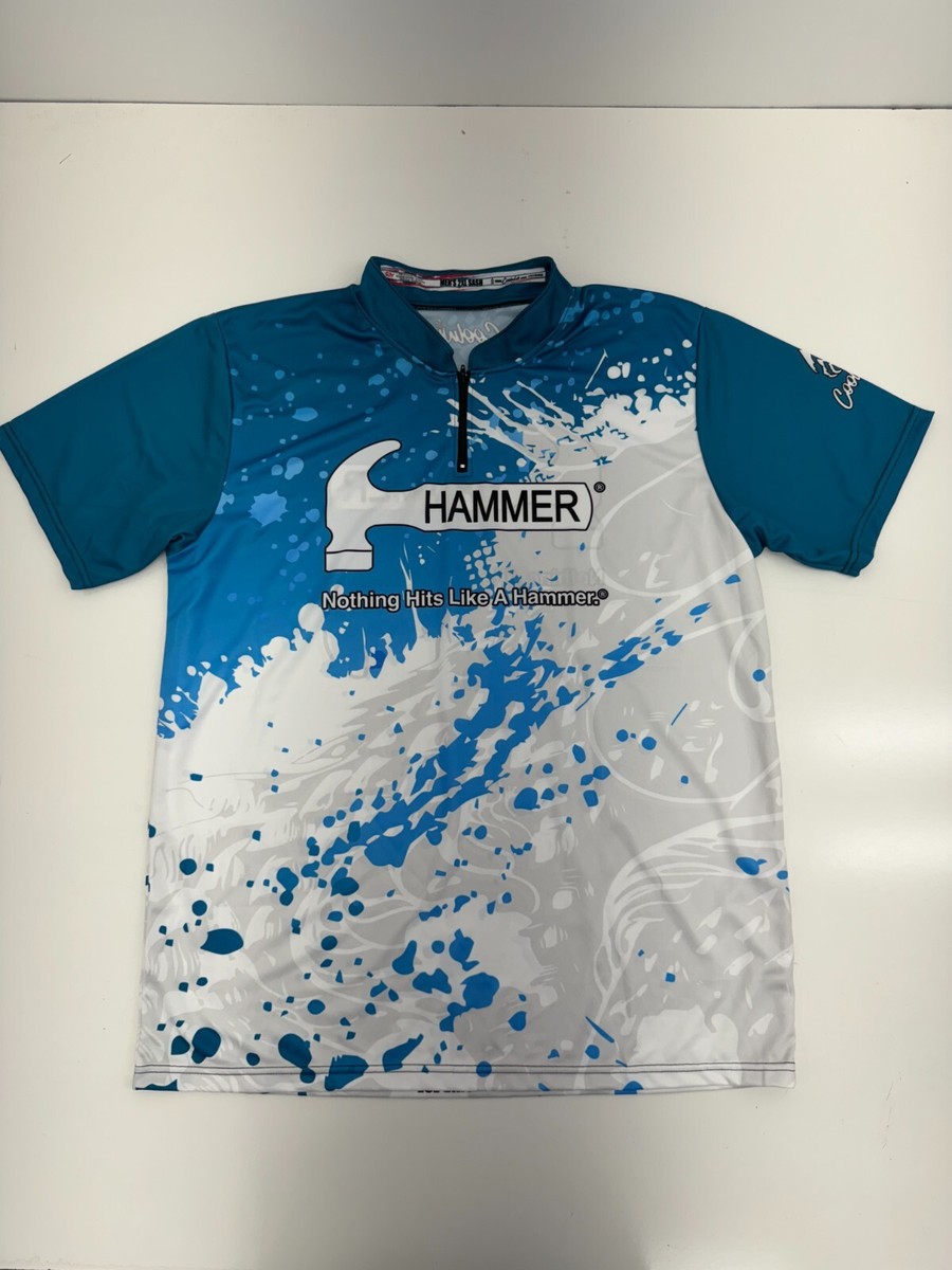 Hammer Mens Blue White Graphic 1/4 Zip Bowling Jersey Size