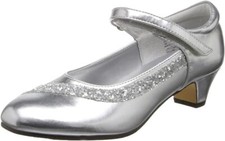 Jumping Jacks Dayna Mary Jane, Little Kid/Big Kid ,Silver Metallic/Glitter Trim