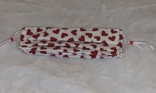 One Size Fabric Washable Reversible Face Mask Red White Hearts Print Love