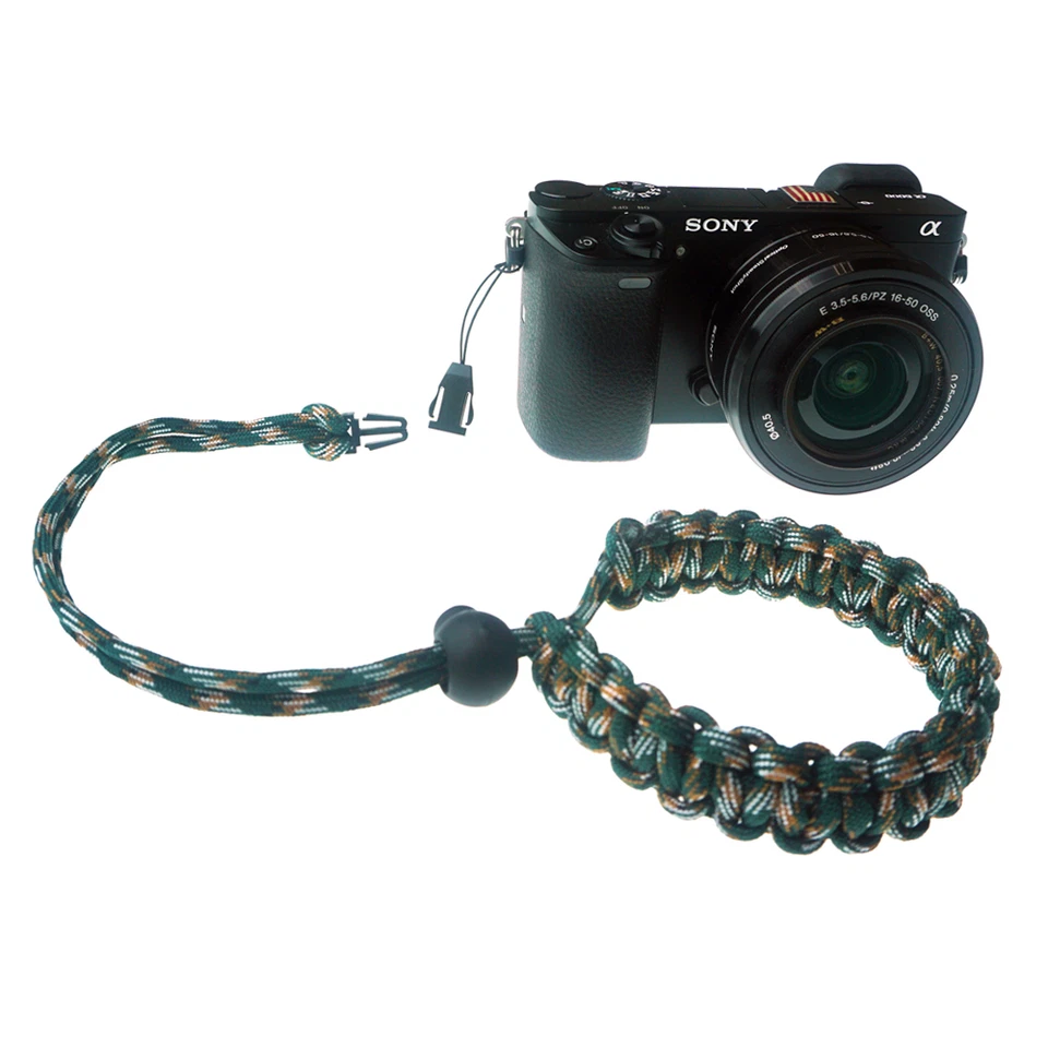 Green/Brown/White Quick Release 550 Paracord Adjustable Camera Wrist Strap - Image 2 of 4