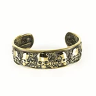 Cuff bracelet Skulls and Roses, brass mens womens c shape embossed cuff bangle