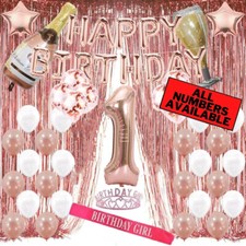 1st Birthday Rose Gold Decorations - 40" Number Balloons, Foil Curtains  More
