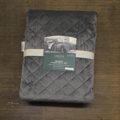 Linden Braden Velvet Reversible 3Piece Quilt Set Castlerock Gray Full