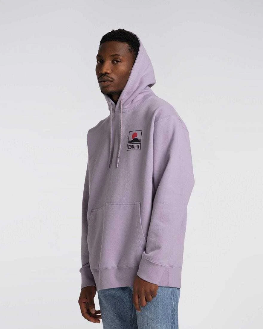 Edwin Sunset On MT Fuji Pullover Hoodie Men s Lavender Grey Casual Sweatshirt